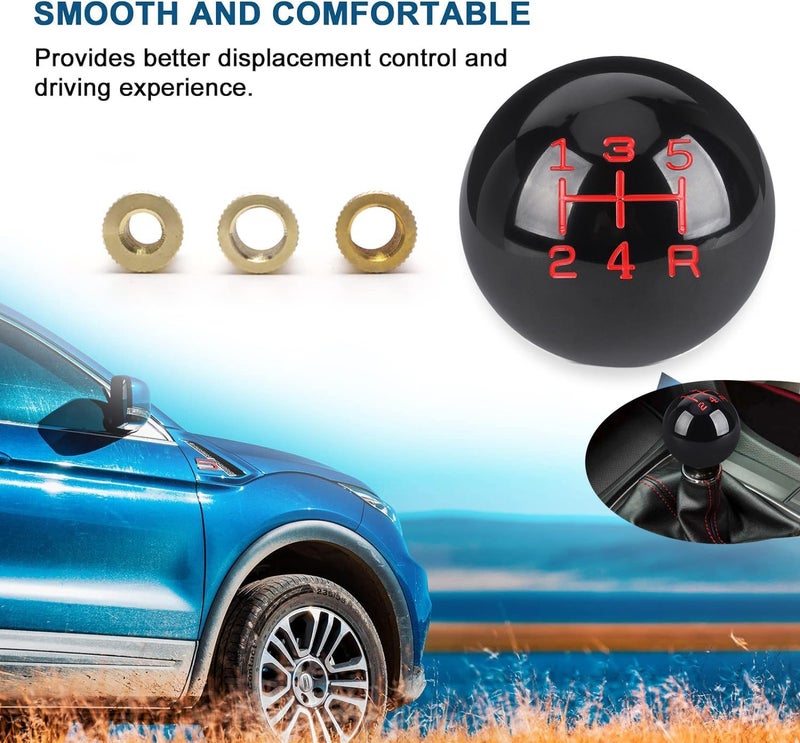 ANDO RACING 5 Speed Car Racing Gear Shift Shifter Knob, Resin Polished Round Ball Shift Knob with 3 Adapters Compatible with Manual Car (Black 5) - Image 3